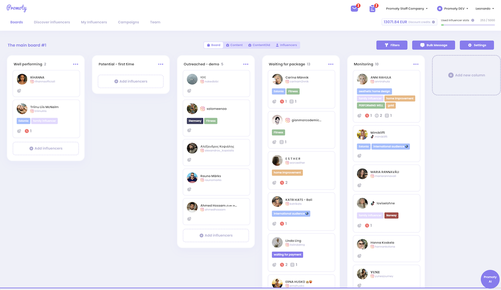 Promoty platform screenshot